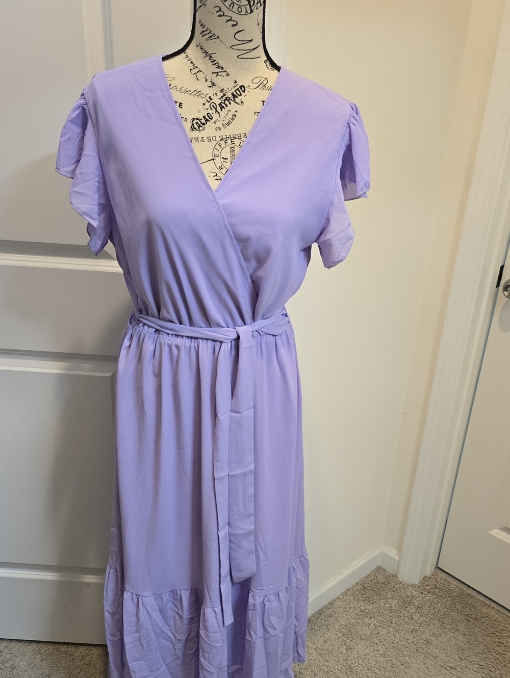 PrettyGarden Lavender Maxi Wrap Dress with Tie Waist and Flutter Sleeves